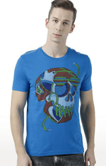 Huetrap Blue Mens Short Sleeve Graphic Printed Tshirt-HT17MKGRASUR00701