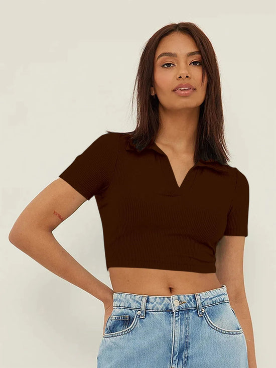 Aahwan Brown Cotton Blend V-Neck Top