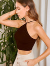 Aahwan Brown Cotton Blend Halter Neck Top