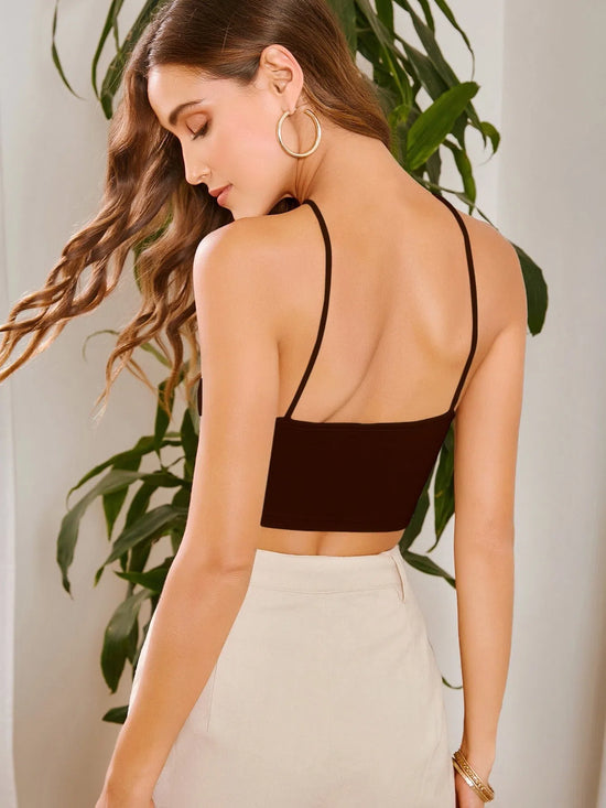 Aahwan Brown Cotton Blend Halter Neck Top