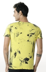 Huetrap Yellow Mens Short Sleeve Graphic Printed Tshirt-HT17MKGRAYLW00321