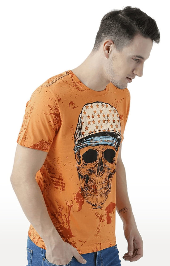 Huetrap Orange Mens Short Sleeve Graphic Printed Tshirt-HT17MKGRABZO01088