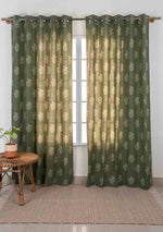 Malabar Printed 100% cotton ethnic curtain for living room & Bedroom - Room darkening - Pepper Green - Pack of 1-230822137