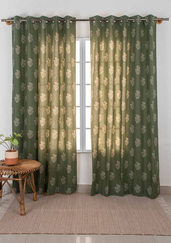 Malabar Printed 100% cotton ethnic curtain for living room & Bedroom - Room darkening - Pepper Green - Pack of 1-230821337