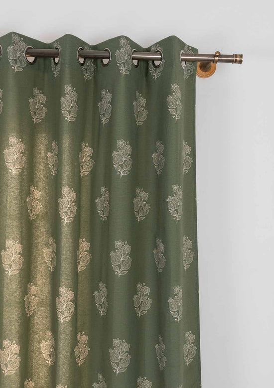 Malabar Printed 100% cotton ethnic curtain for living room & Bedroom - Room darkening - Pepper Green - Pack of 1-230821137