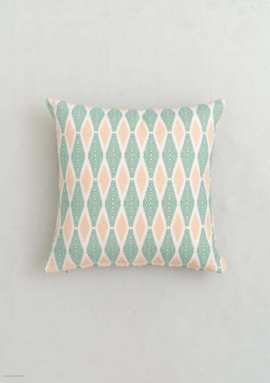 Maze 100% cotton geometric cushion cover for sofa - Sage green-240455013