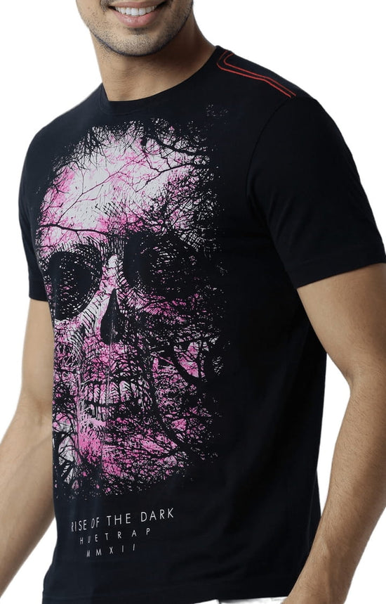 Huetrap Black Mens Short Sleeve Graphic Printed Tshirt-HT15MKGRABLK00056