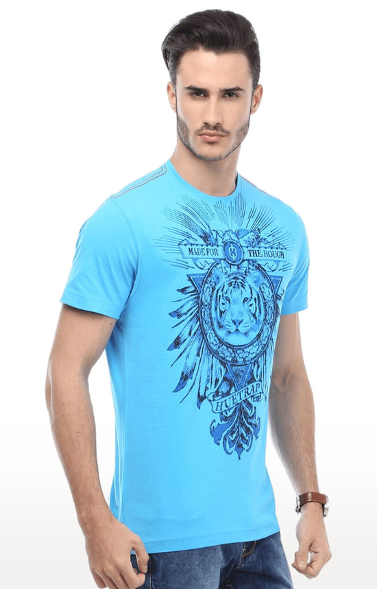 Huetrap Blue Mens Short Sleeve Graphic Printed Tshirt-HT15MKGRATQB00081