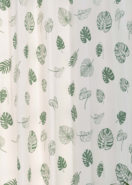 Monstera Printed 100% cotton floral curtain for living room - Room darkening - Green - Pack of 1-230421057