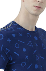 Huetrap Blue Mens Short Sleeve Graphic Printed Tshirt-HT17MKGRALNY00796