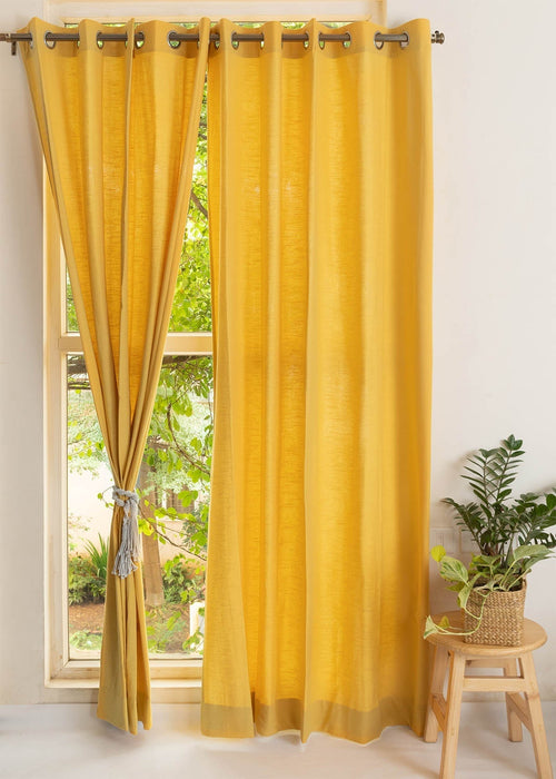 Solid Mustard 100% cotton plain curtain for bedroom - Room darkening - Pack of 1-230421060