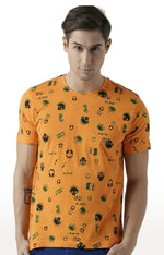 Huetrap Orange Mens Short Sleeve Graphic Printed Tshirt-HT17MKGRABZO01048