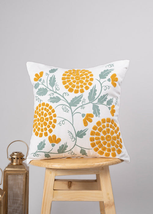 Mystique Marigold 100% cotton embroidered decorative cushion cover for sofa - Green-230454061