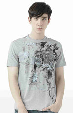 Huetrap Grey Mens Short Sleeve Graphic Printed Tshirt-HT17MKGRAGML00633