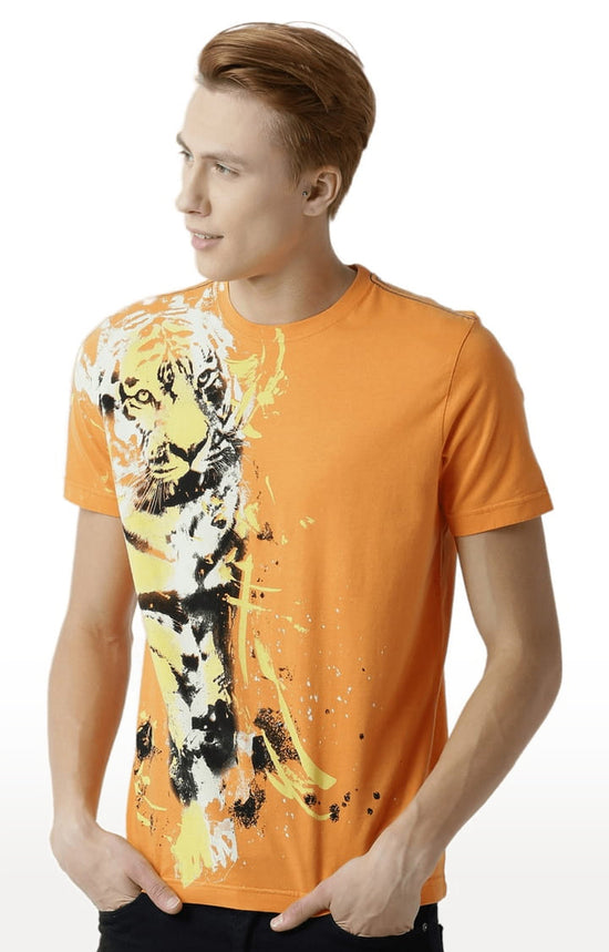 Huetrap Orange Mens Short Sleeve Graphic Printed Tshirt-HT17MKGRABZO00256