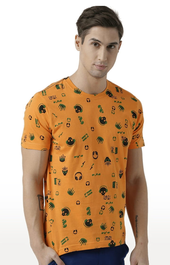 Huetrap Orange Mens Short Sleeve Graphic Printed Tshirt-HT17MKGRABZO01048