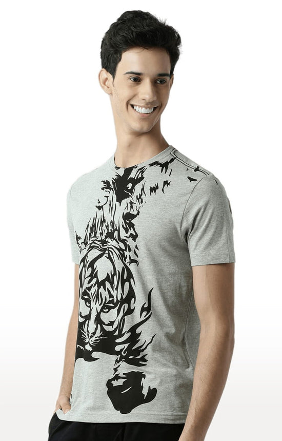 Huetrap Grey Mens Short Sleeve Graphic Printed Tshirt-HT13MKGRAGML00241