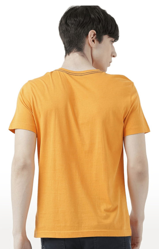 Huetrap Orange Mens Short Sleeve Graphic Printed Tshirt-HT17MKGRABZO00517