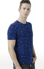 Huetrap Blue Mens Short Sleeve Graphic Printed Tshirt-HT17MKGRALNY00796