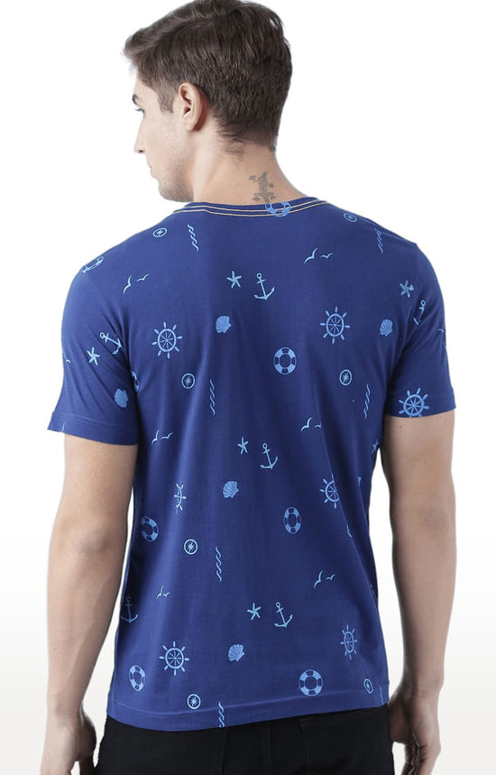 Huetrap Blue Mens Short Sleeve Graphic Printed Tshirt-HT17MKGRALNY00644