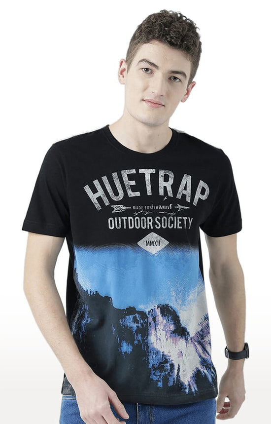 Huetrap Black Mens Short Sleeve Graphic Printed Tshirt-HT17MKGRABLK00741