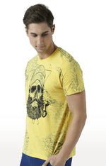 Huetrap Yellow Mens Short Sleeve Graphic Printed Tshirt-HT17MKGRAYLW01055