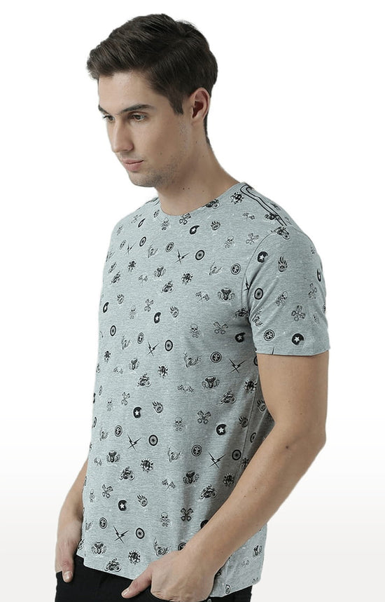 Huetrap Grey Mens Short Sleeve Graphic Printed Tshirt-HT17MKGRAGML00640