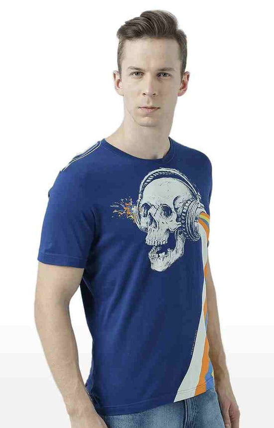 Huetrap Blue Mens Short Sleeve Graphic Printed Tshirt-HT17MKGRALNY01091