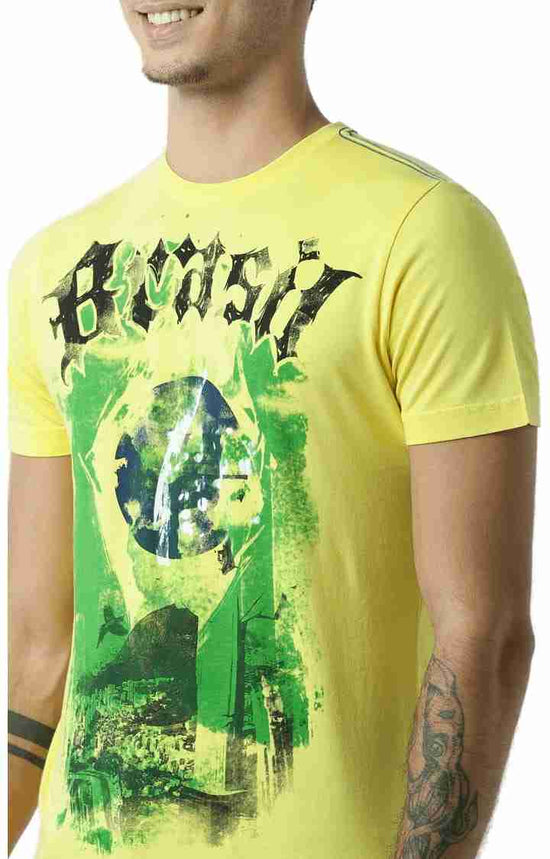 Huetrap Yellow Mens Short Sleeve Graphic Printed Tshirt-HT14MKGRAYLW00066