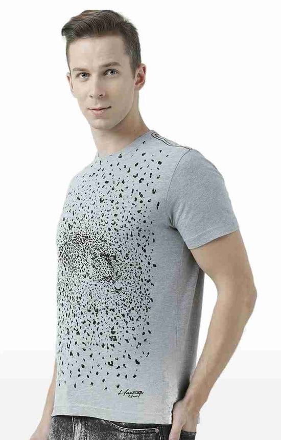 Huetrap Grey Mens Short Sleeve Graphic Printed Tshirt-HT17MKGRAGML00746