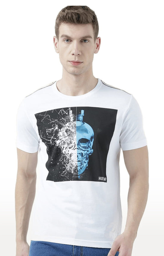 Huetrap White Mens Short Sleeve Graphic Printed Tshirt-HT17MKGRAWHT00752