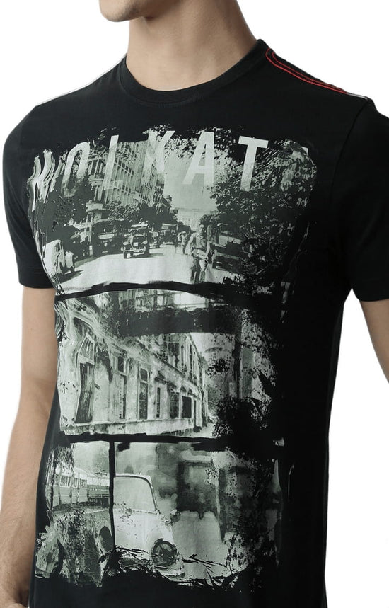 Huetrap Black Mens Short Sleeve Graphic Printed Tshirt-HT12MKGRABLK00206