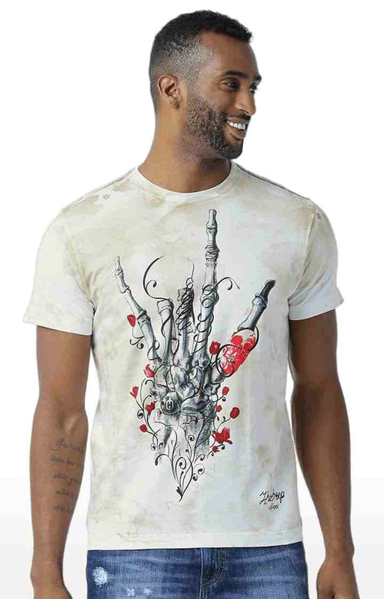 Huetrap White Mens Short Sleeve Graphic Printed Tshirt-HT15MKGRAOFW00052