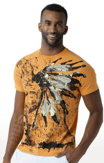 Huetrap Orange Mens Short Sleeve Graphic Printed Tshirt-HT17MKGRABZO00317