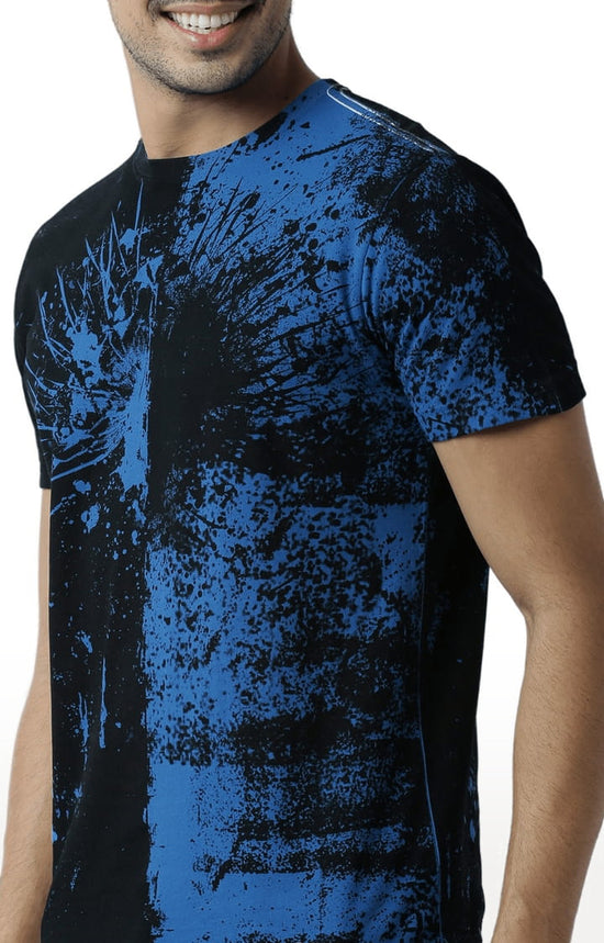 Huetrap Blue Mens Short Sleeve Graphic Printed Tshirt-HT17MKGRASUR00305