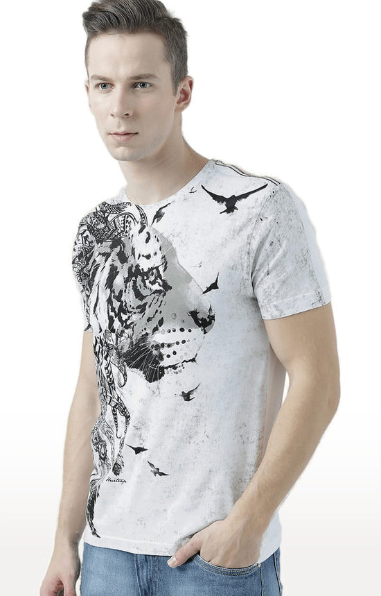 Huetrap White Mens Short Sleeve Graphic Printed Tshirt-HT17MKGRAWHT00583