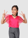 Jelly Jones ruffle Sleeve top with Pant Pink and Grey