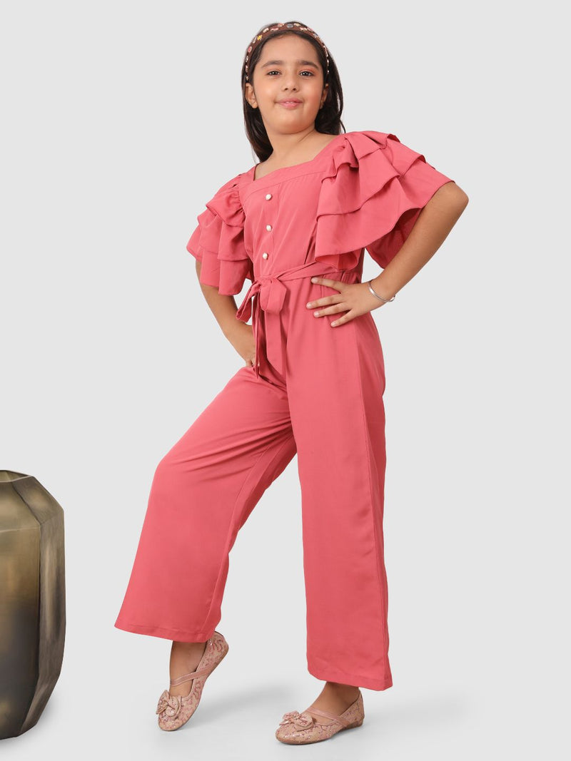 Jelly Jones Layered Sleeve jumpsuit with pearl embelishment Pink
