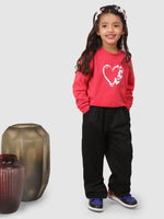 Jelly Jones Full Sleeve Heart print T-shirt With pant Pink and Black