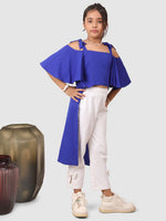 Jelly Jones Asymetric flared top sleeve with pant Royal Blue and White