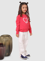 Jelly Jones Full Sleeve Heart print T-shirt With pant Pink and White