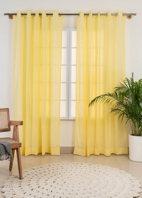 Solid Pale Yellow sheer 100% cotton plain curtain for Living room & bedroom - Light filtering - Pack of 1-230423064