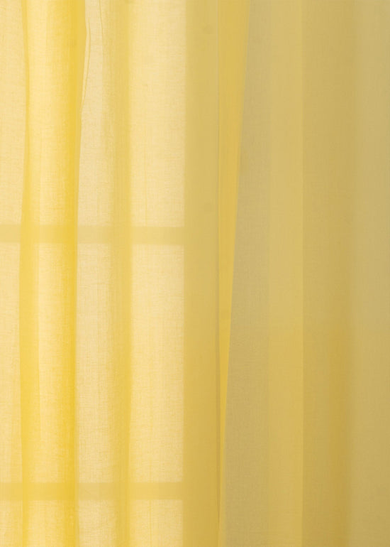 Solid Pale Yellow sheer 100% cotton plain curtain for Living room & bedroom - Light filtering - Pack of 1-230425064