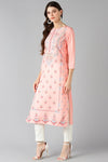 Ahika Women Peach Coloured Blue Ethnic Motif Print Straight Kurta