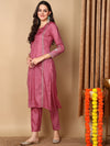 Ahika Women Pink Silk Blend Embroidered Straight Kurta Pant Set With Dupatta