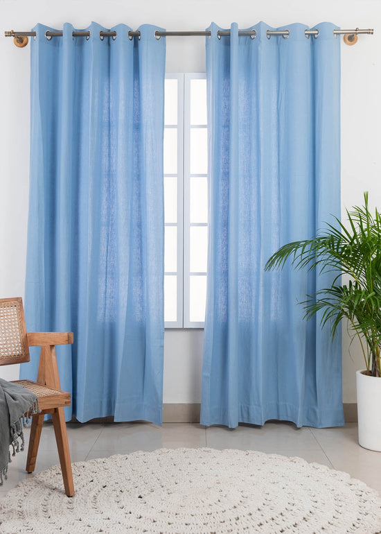 Solid Powder blue 100% cotton plain curtain for bedroom - Room darkening - Pack of 1-2404210038