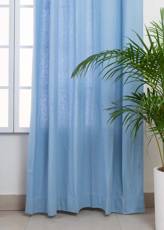 Solid Powder blue 100% cotton plain curtain for bedroom - Room darkening - Pack of 1-240422038