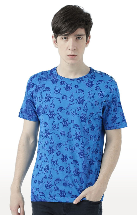 Huetrap Blue Mens Short Sleeve Graphic Printed Tshirt-HT17MKGRASUR00780