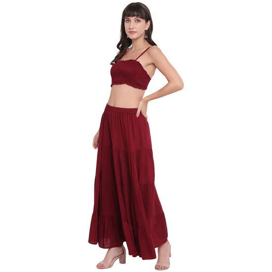 Aawari Rayon Skrit Top Set For Girls and Women Maroon-AM082aroon