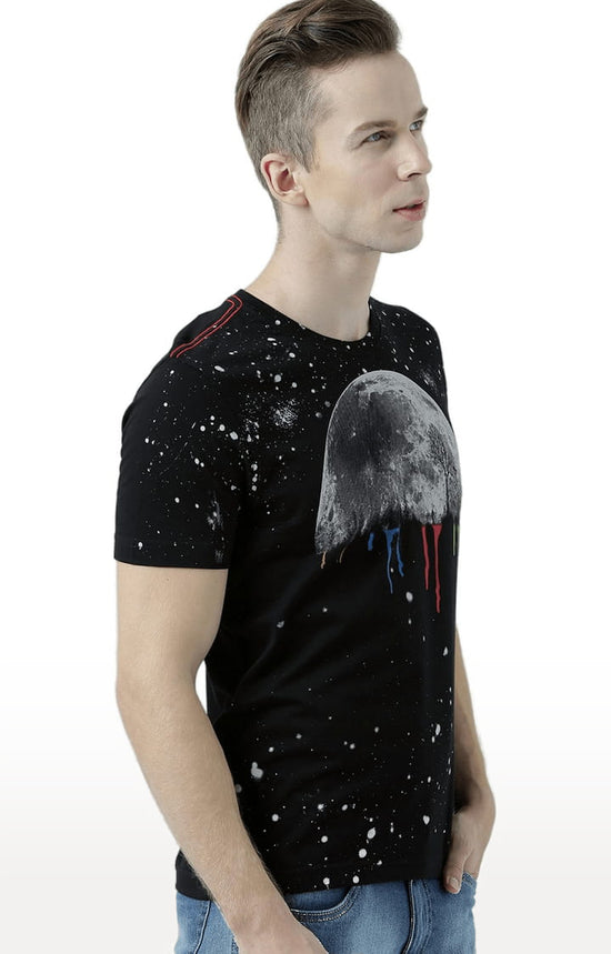 Huetrap Black Mens Short Sleeve Graphic Printed Tshirt-HT17MKGRABLK00649